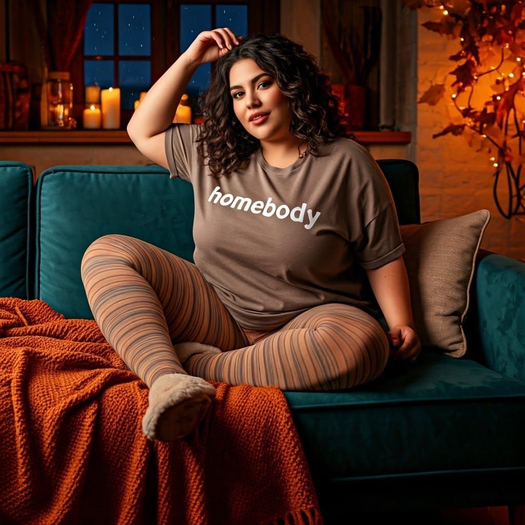 Cozy Homebody: Latina Woman in Autumnal Setting