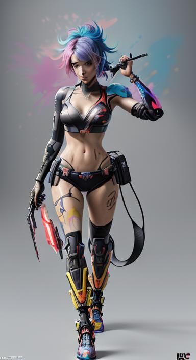 Nintendo Switch Girl in Cyberpunk Anime Style