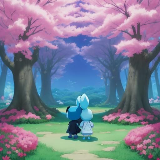 Stitch and Angel in Sakura Forest: Anime Style