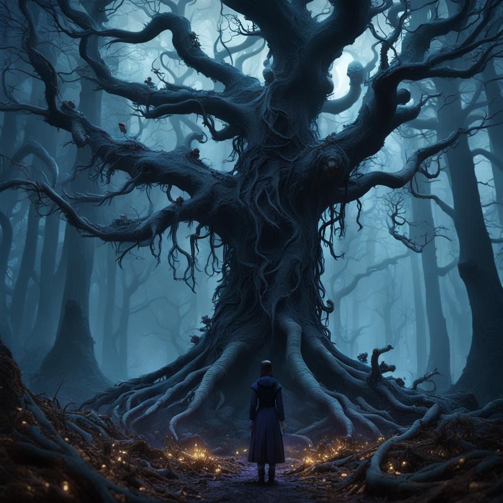 Ominous Forest: Wednesday Addams Dark Fantasy Art