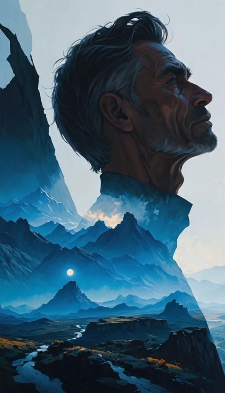 Shadow Figure in Void World Landscape