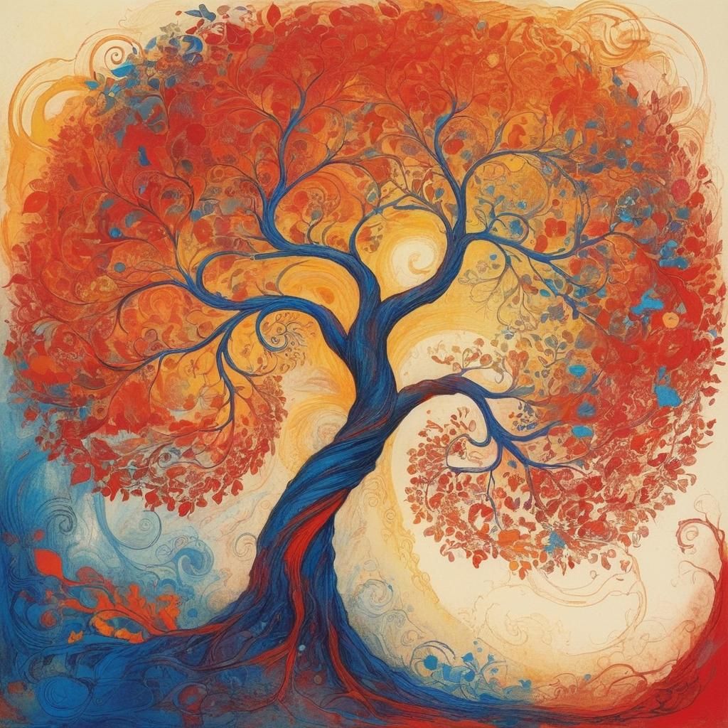 Fantastical Tree with Woman Silhouette in Redon Style