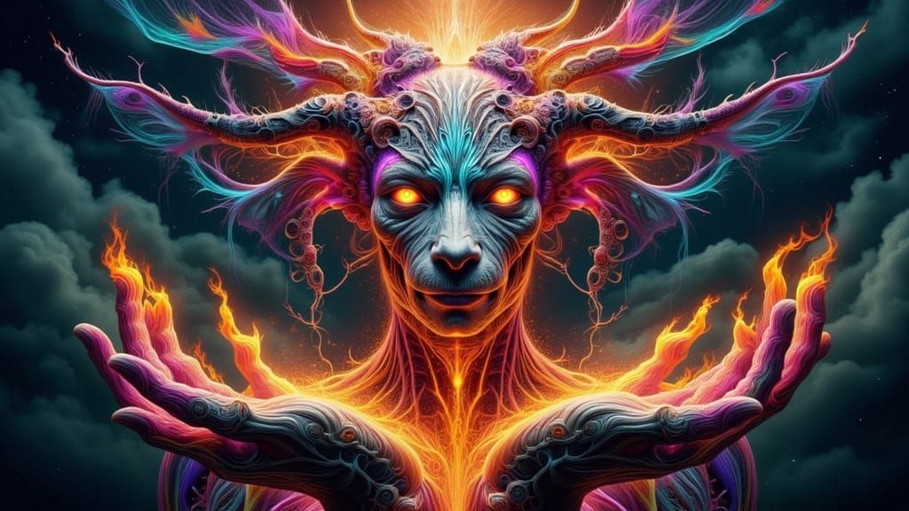 Fractal Man Emerges from Star in X-Ray Art Style