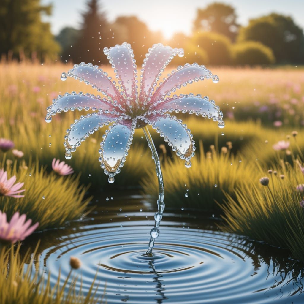 Water Flower Blooms in Sunlit Meadow