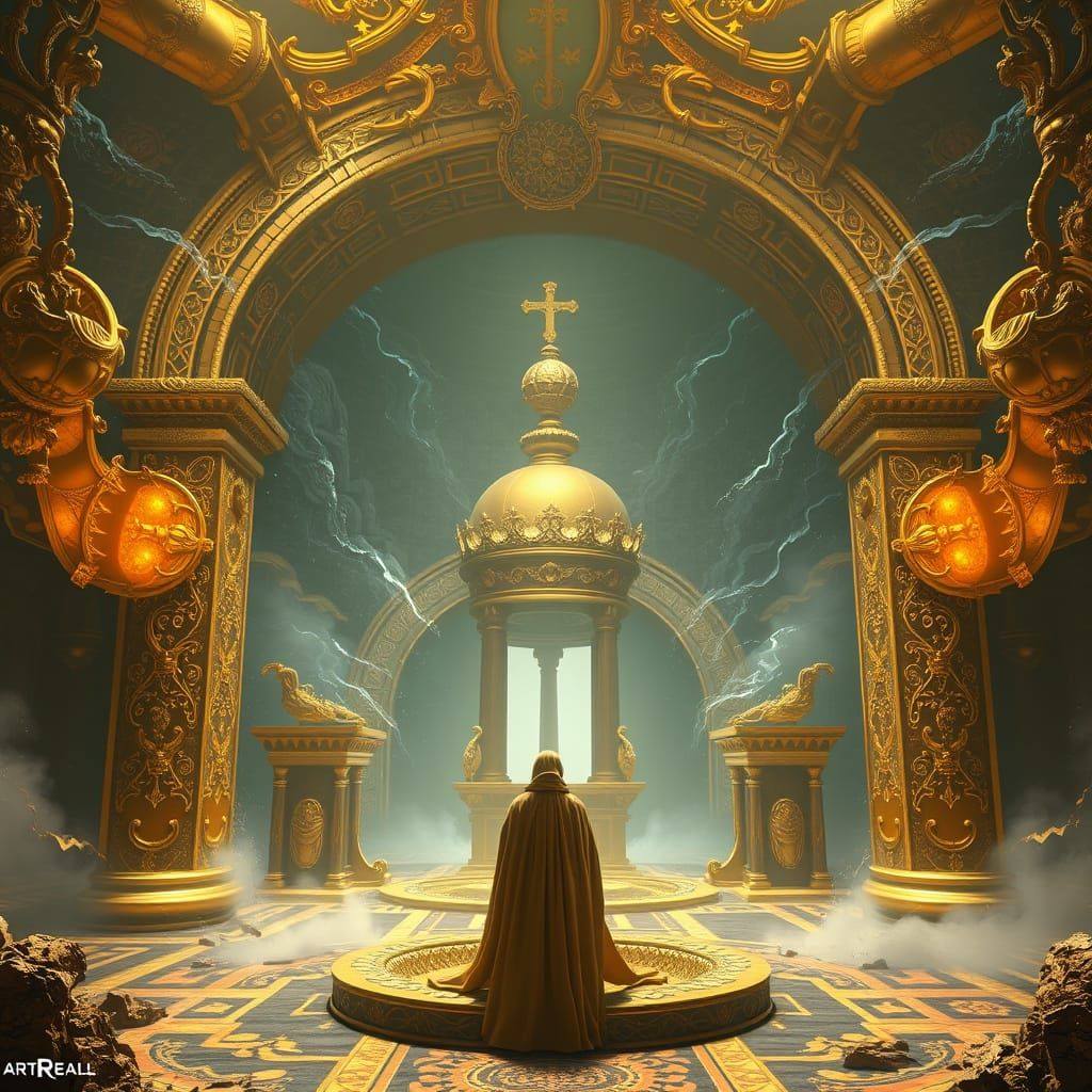 Ethereal Biblical Landscape in Vibrant Golden Hues