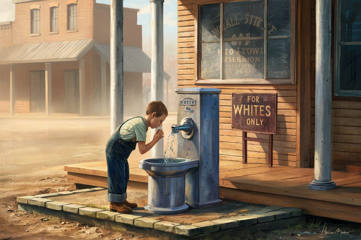 Depression Era Boy at Segregated Water Fountain