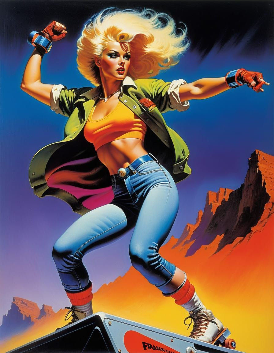 Rollergirl in Neon Attire Zooms by with Walkman