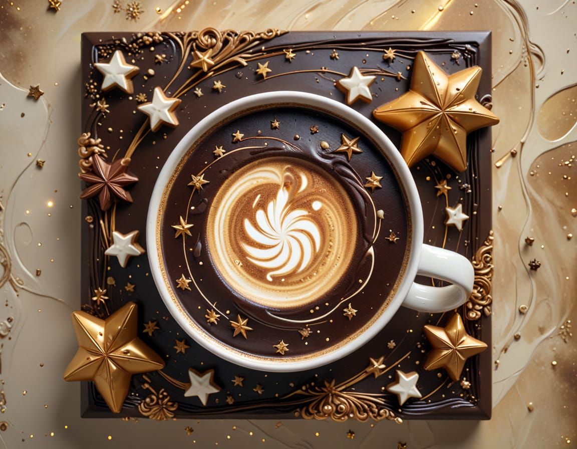 Surreal Coffee Chocolate Sculpture in Starfall Night Town Sq...