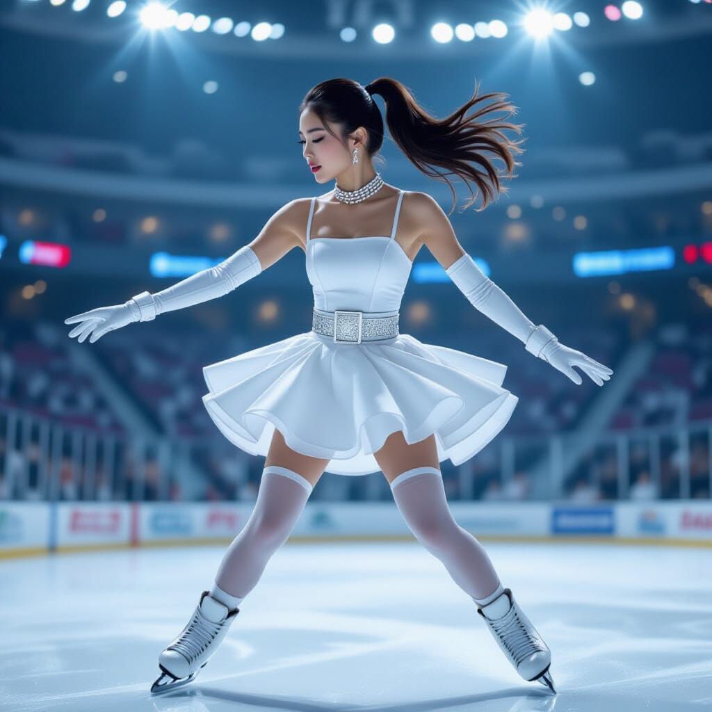 Asian Woman on Ice in Dynamic, Ethereal Style