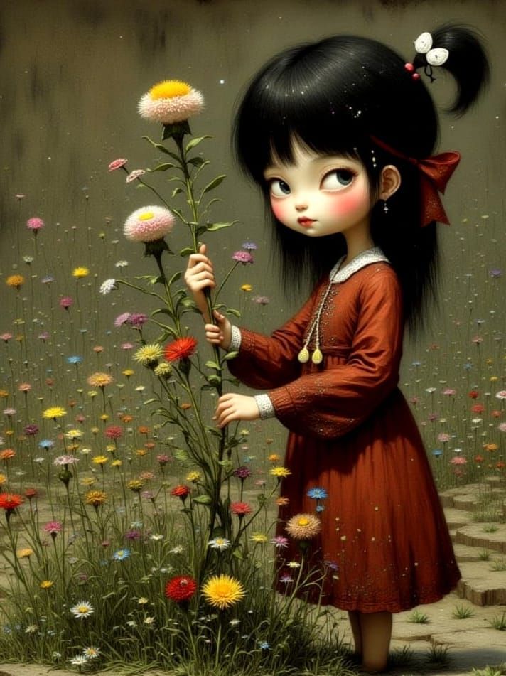 Glowing Florals in Darkened Landscape