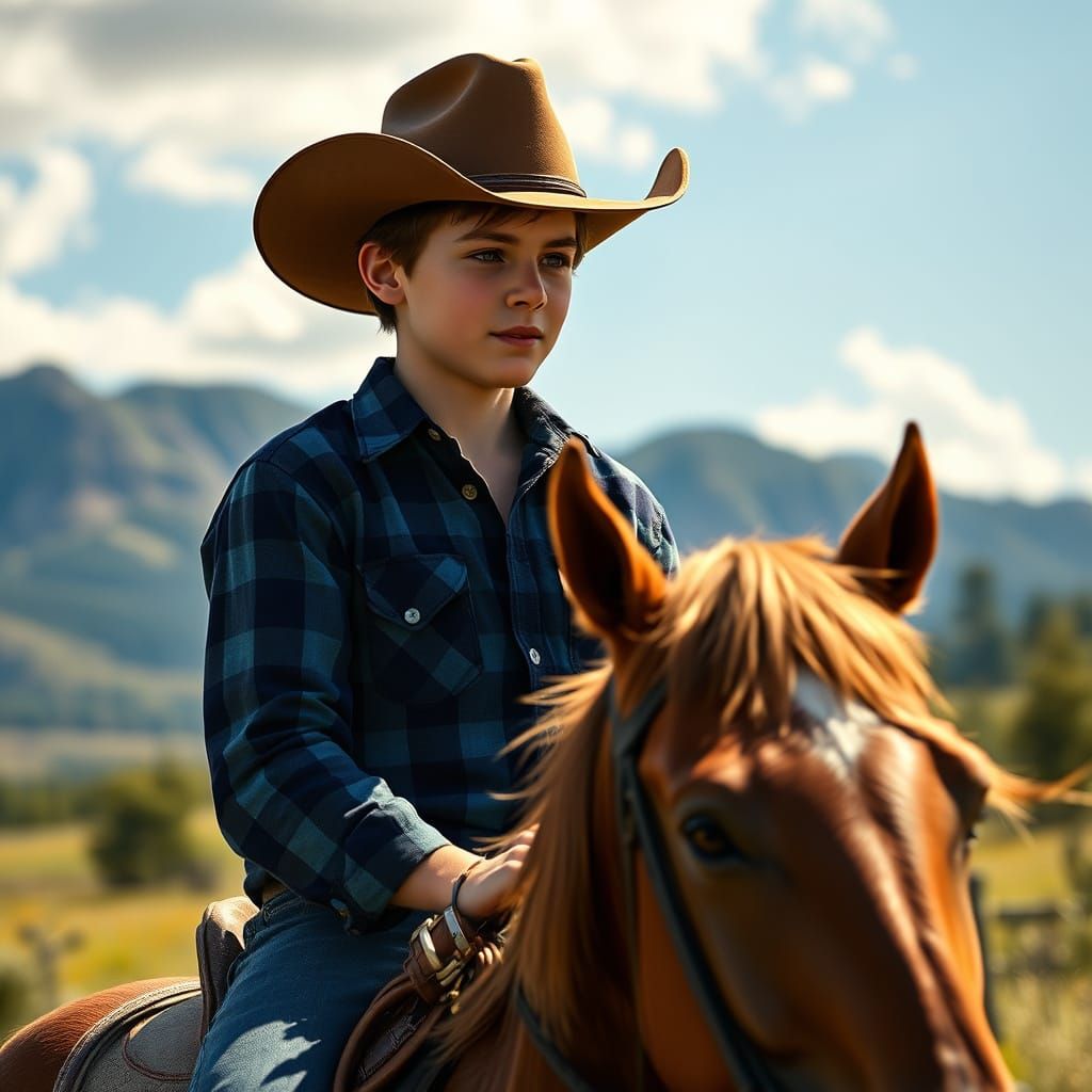 Boy Rides Horse Through Wilderness in Fantasy Realism