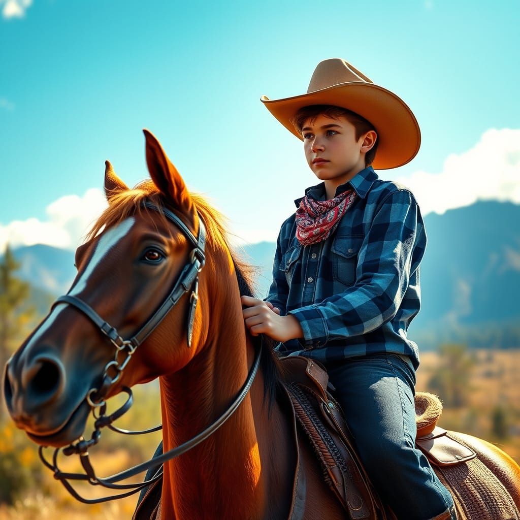 Boy Rides Horse Through Summer Wilderness