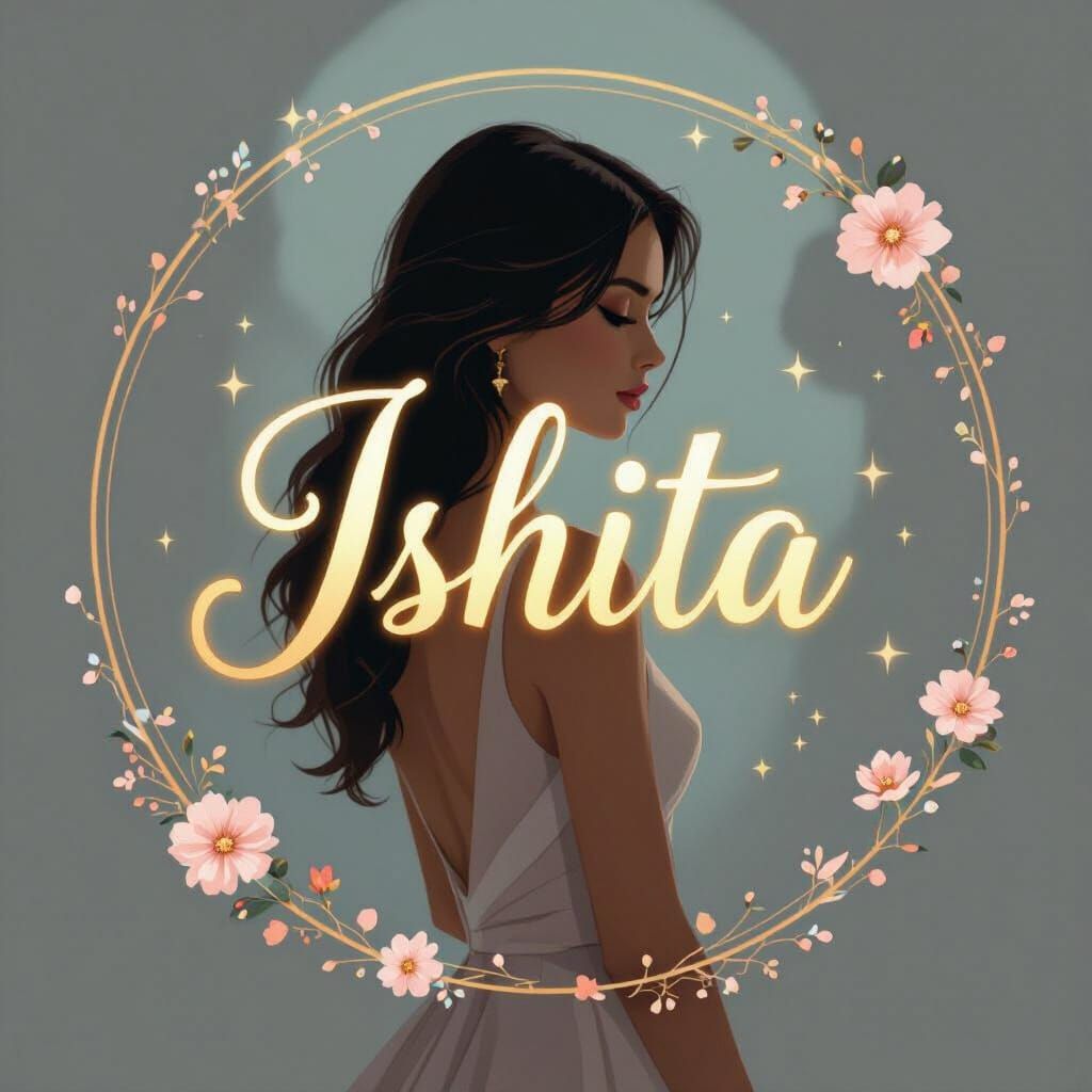 Elegant Golden Cursive Name Logo with Floral Accents