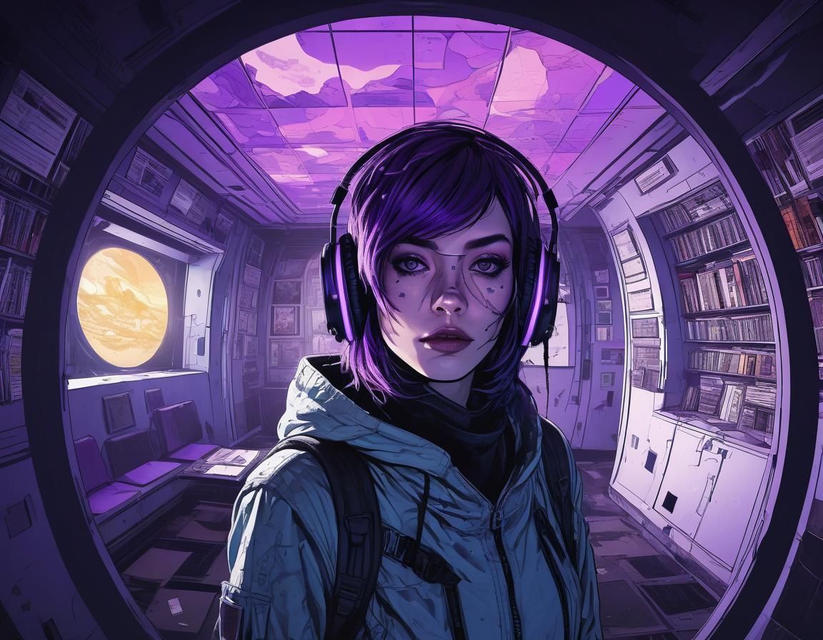 Ethereal Auburn Beauty in Gothic Violet Space