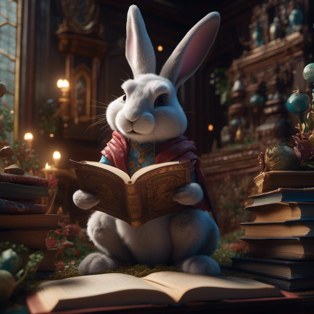 Bunny Reading a Book: Detailed Matte Painting
