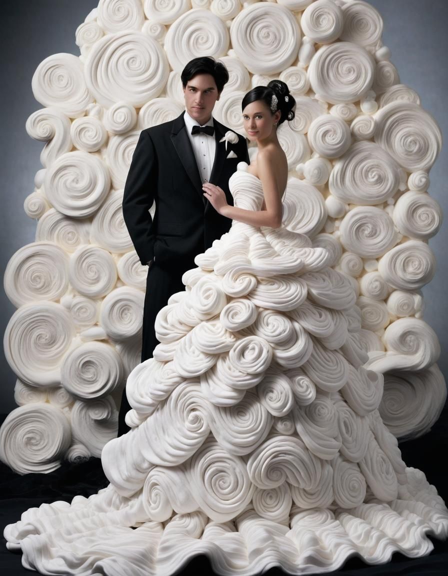 Meringue Wedding Dress and Licorice Tuxedo