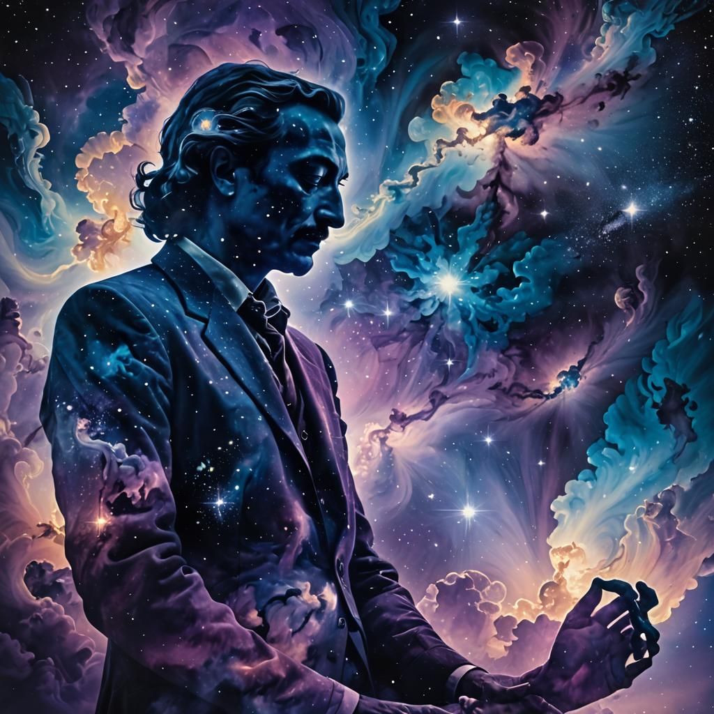 Ethereal Figure Merging with a Cosmic Galaxy