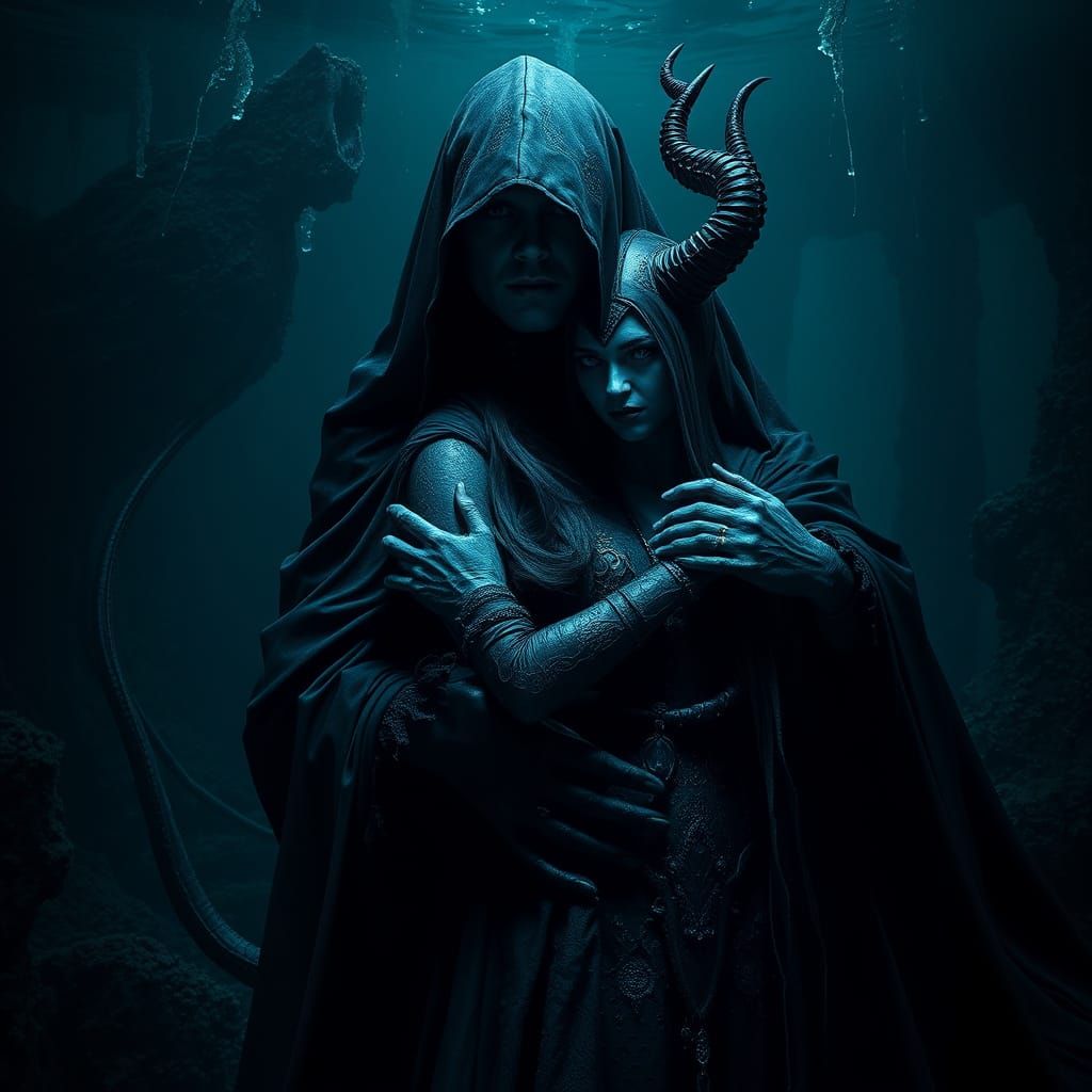 Eerie Embrace: Darkness and a Demon Witch in Atlantis