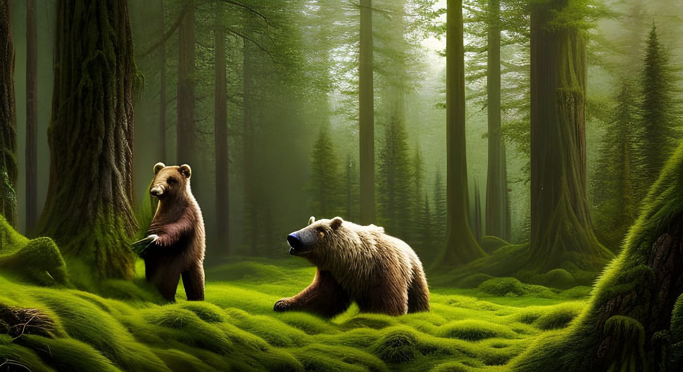 bears foraging in the woods