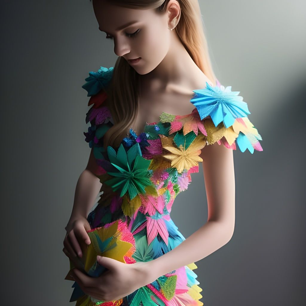 Mannequin in Origami Dress, Hyper-Detailed Digital Art