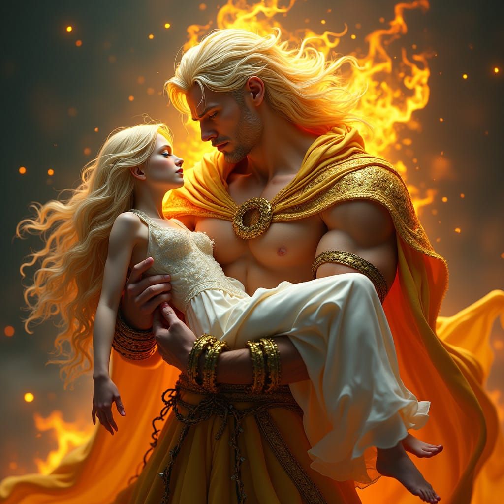 Majestic Fire Elemental Guardian in Vibrant Cyberpunk Style