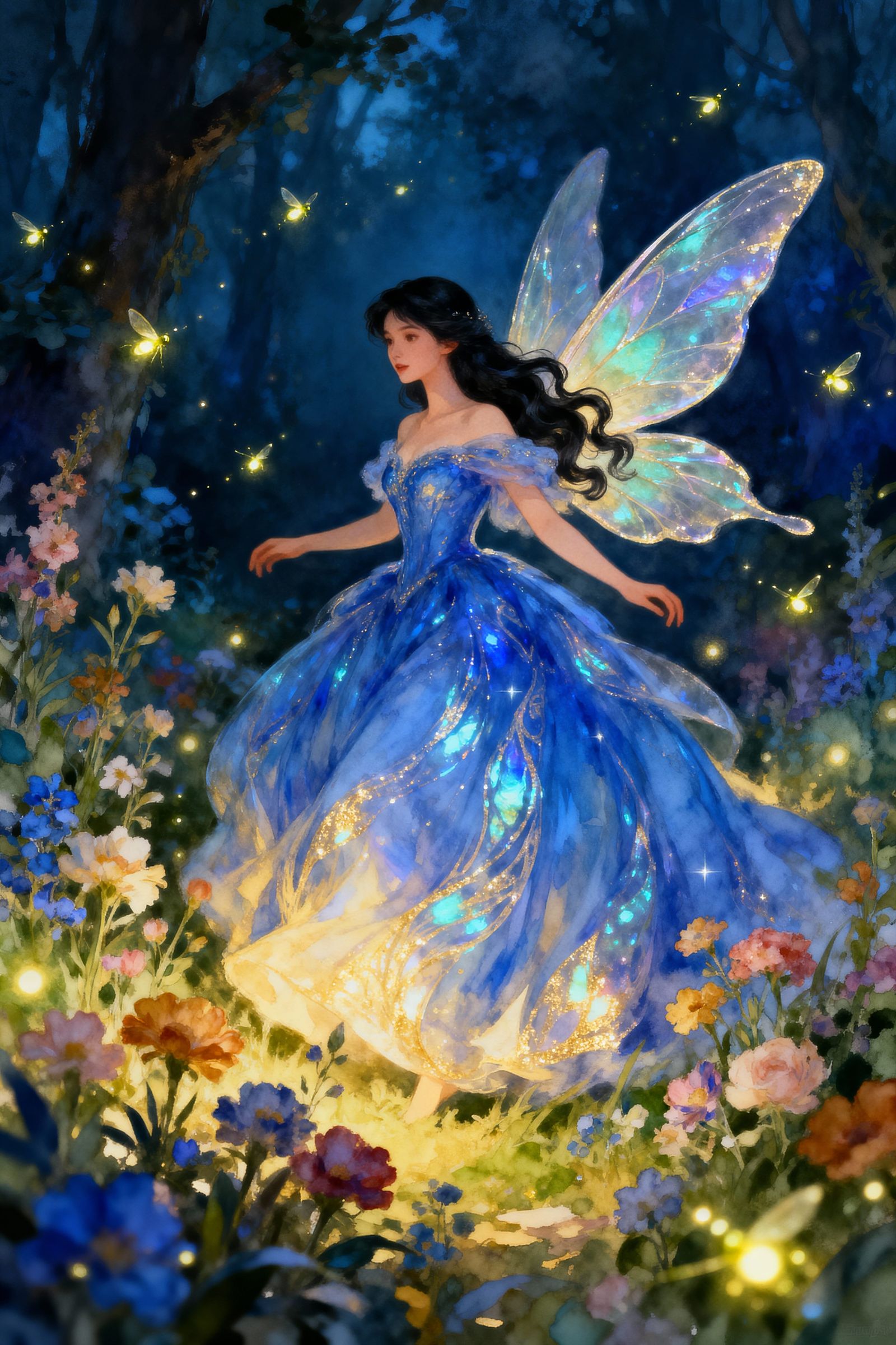 Enchanting Fairy in Motion Watercolor Painting
