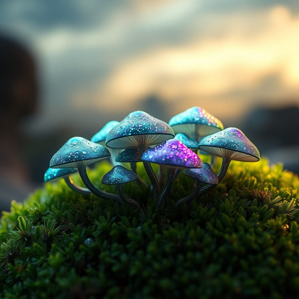 Dazzling Fungal Cluster in Iridescent Hues