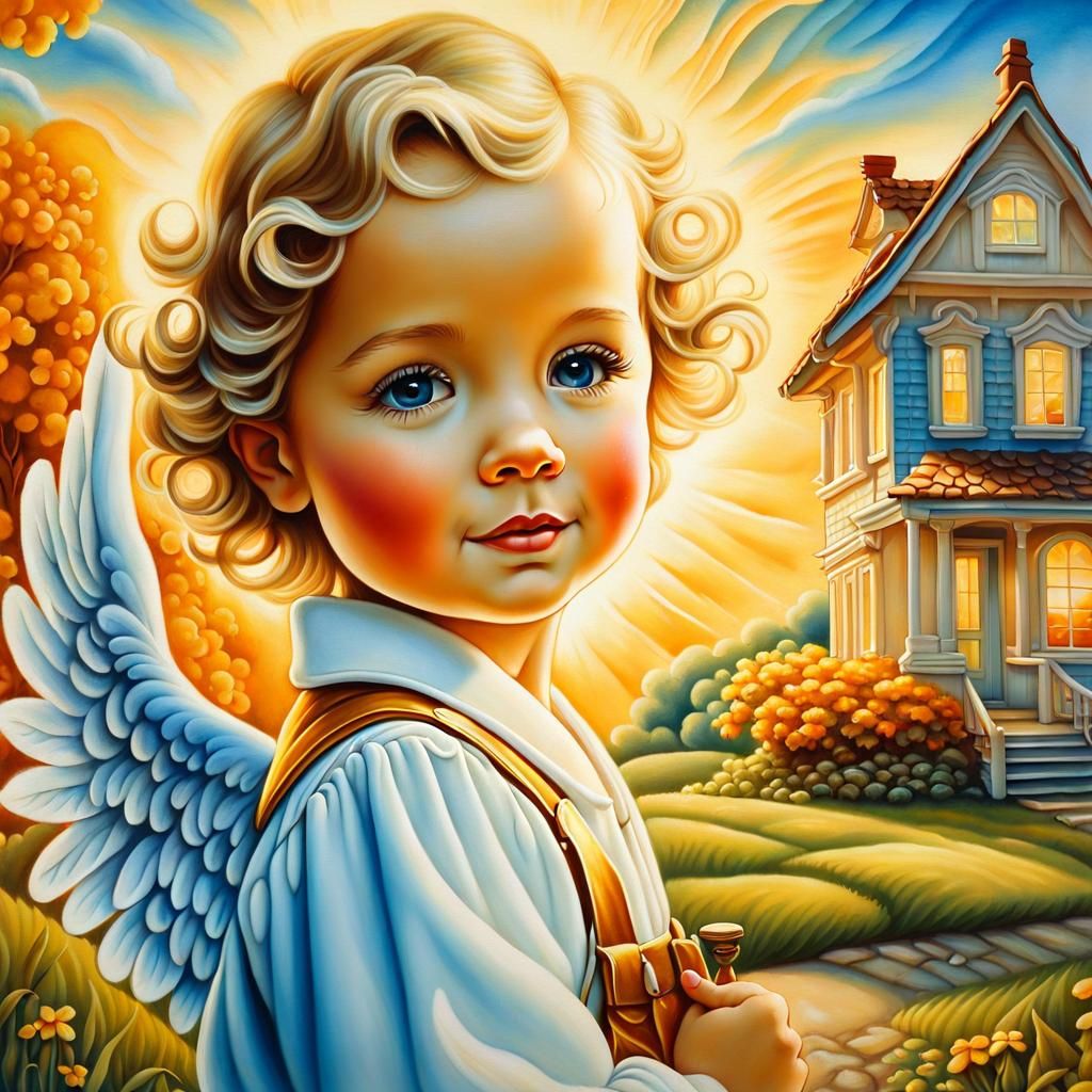 Chibi Angel Portrait in Airbrush Art Style
