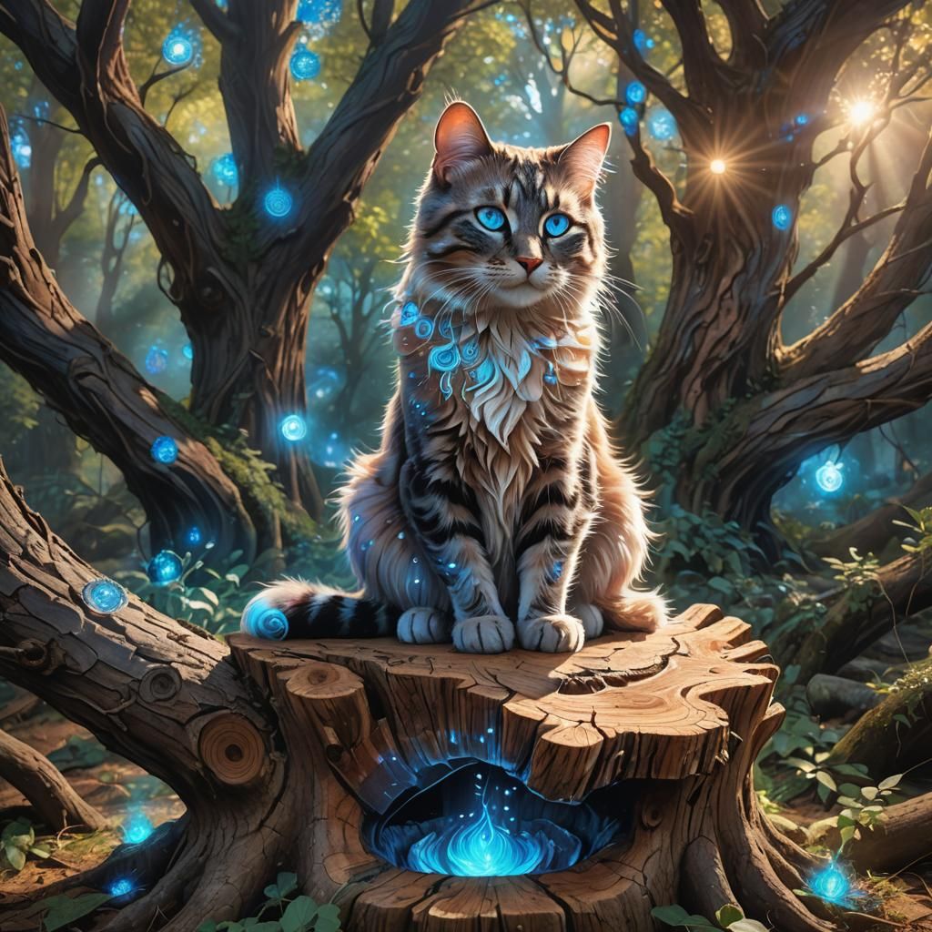 Magical Cat in Forest: Fantasy Concept Art