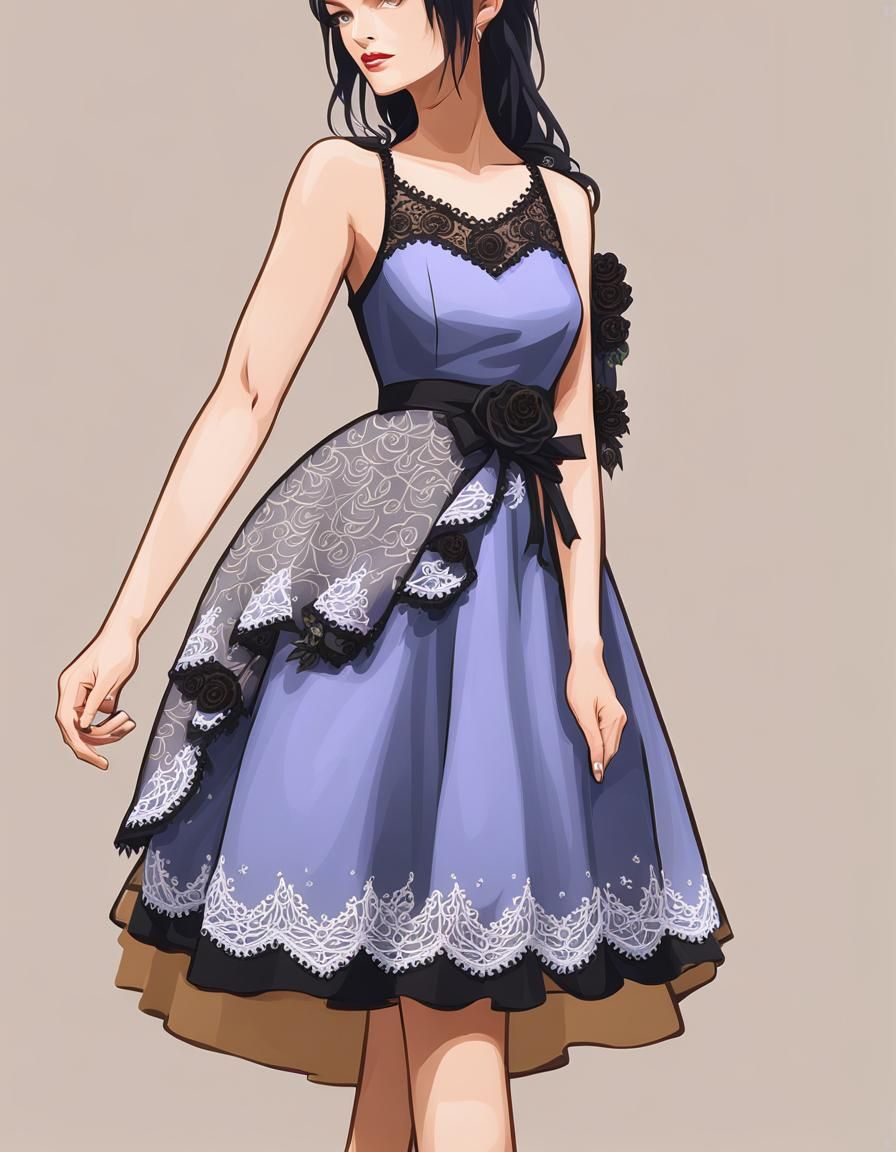 Charming Black Dress with Rose Details