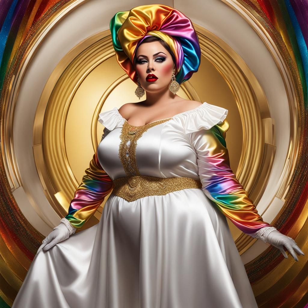 Big Beautiful Woman in Rainbow Satin: Fantasy Art