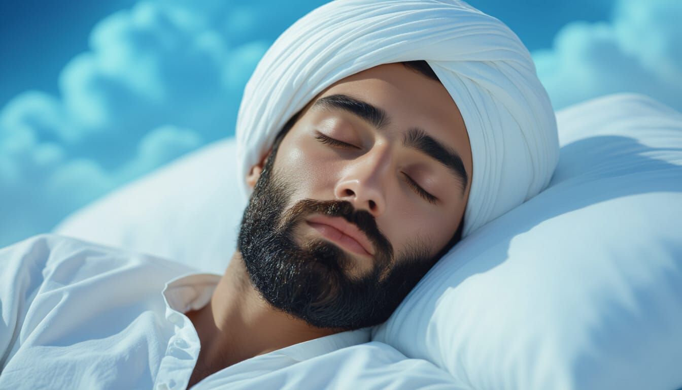 Serene Bearded Man in Turban Sleeping, Dreamy Ethereal Style