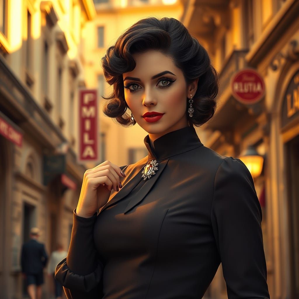 Sofia Loren in Elegant 1940s Art Nouveau Portrait