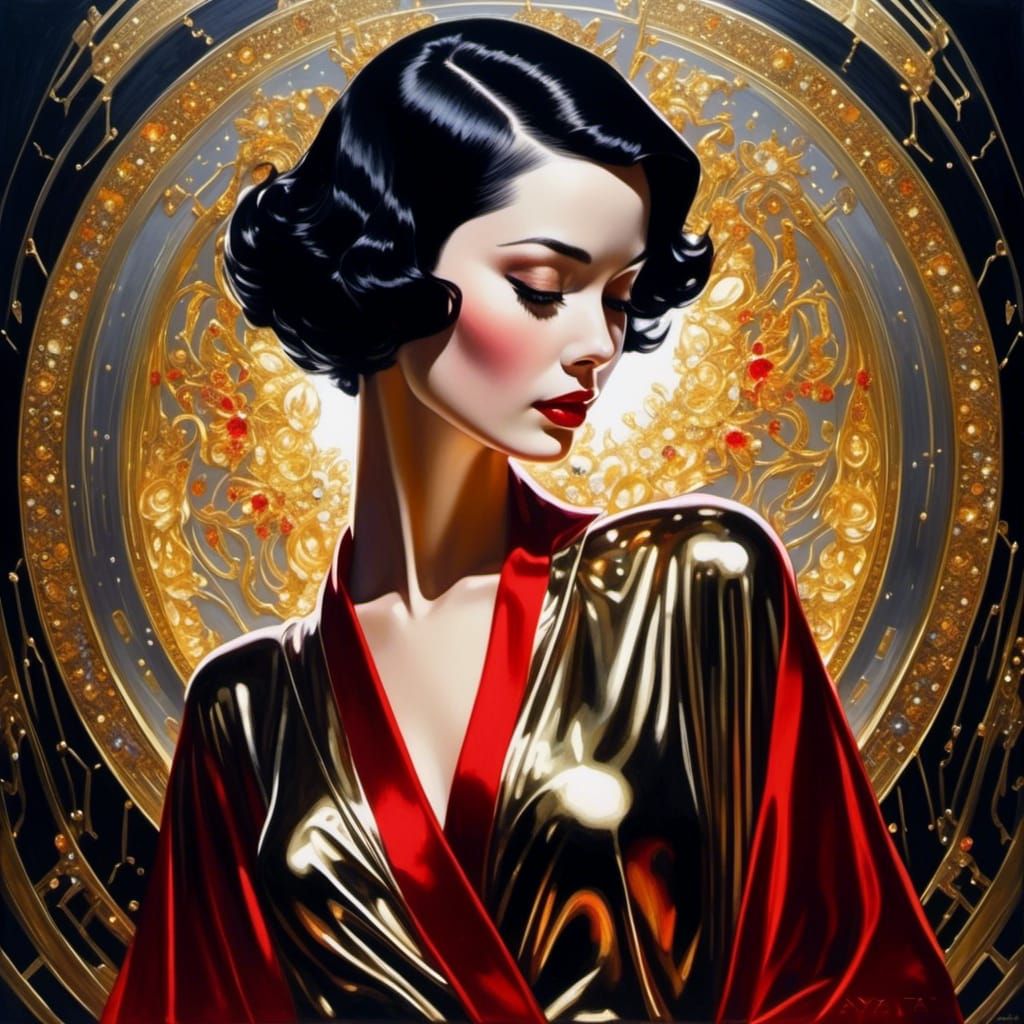 Elegant Noir Woman in Sparkling Gothic Portrait