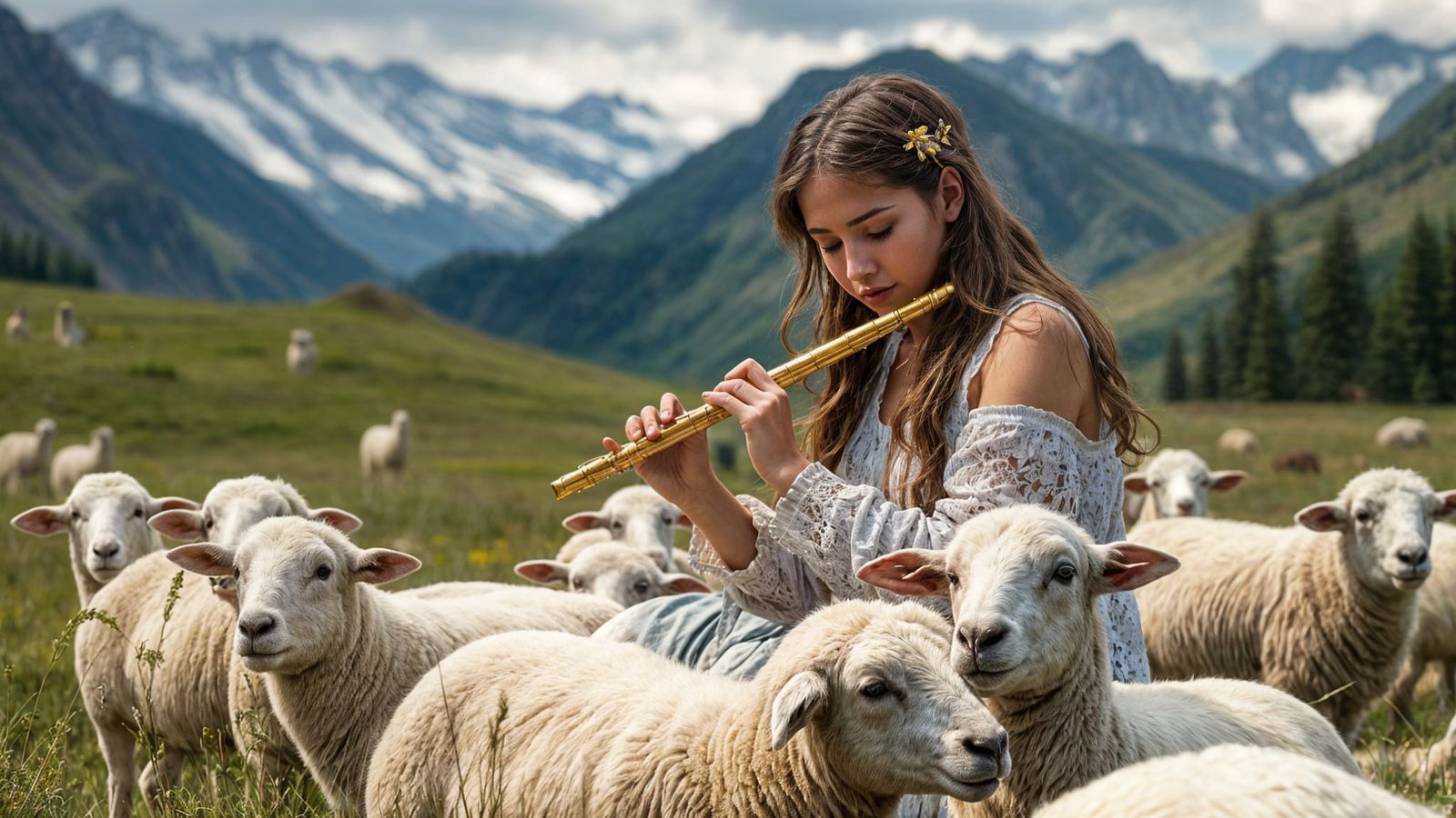 Mountain Meadow Shepherdess with Flute