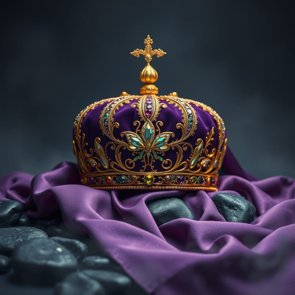 Majestic Jewel-Crusted Crown Radiates Whimsical Aura in Gold...