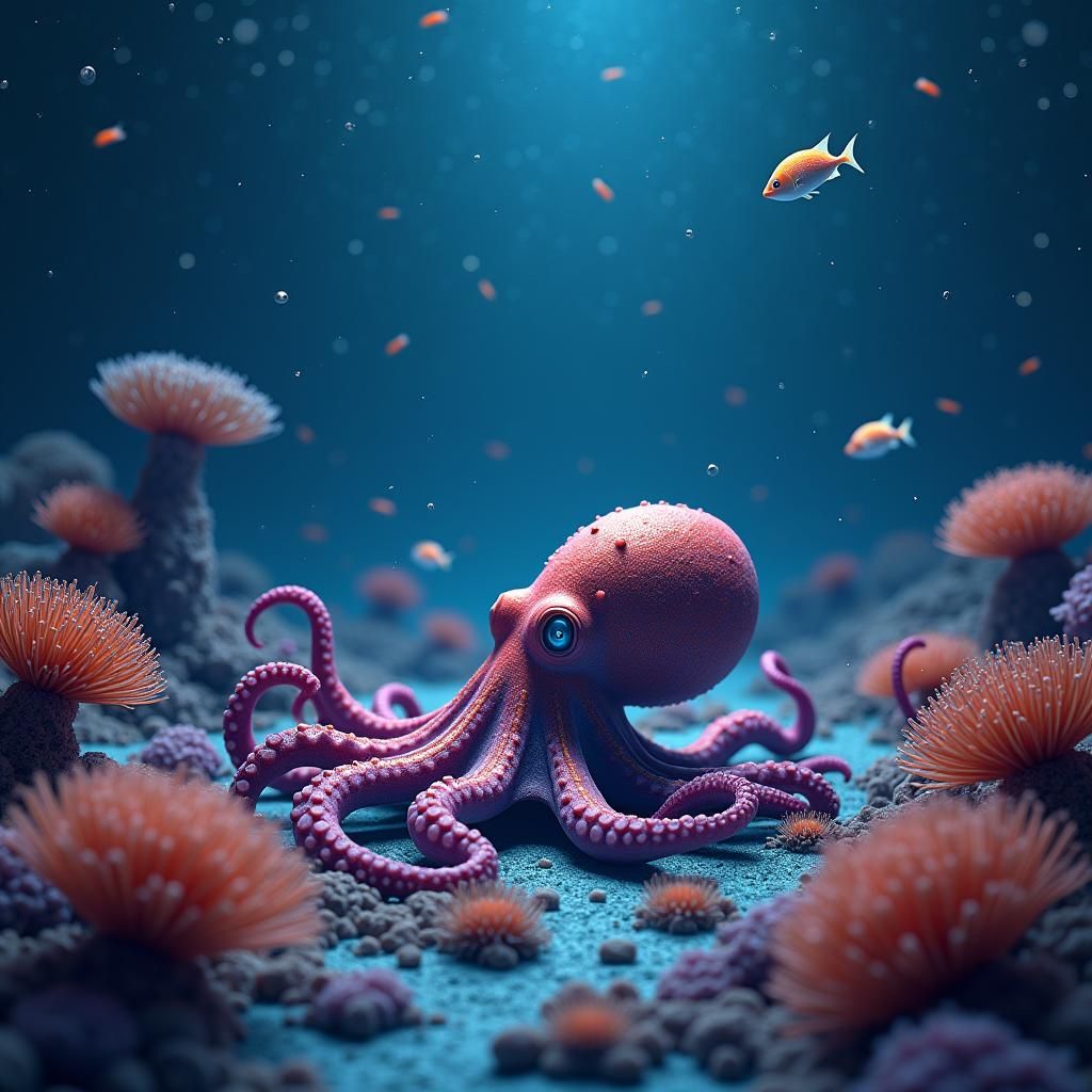 Octopus Gazing at Stars in Vibrant Coral Reef