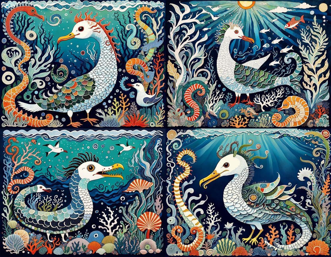 Whimsical Seascape in Vibrant Textile Style