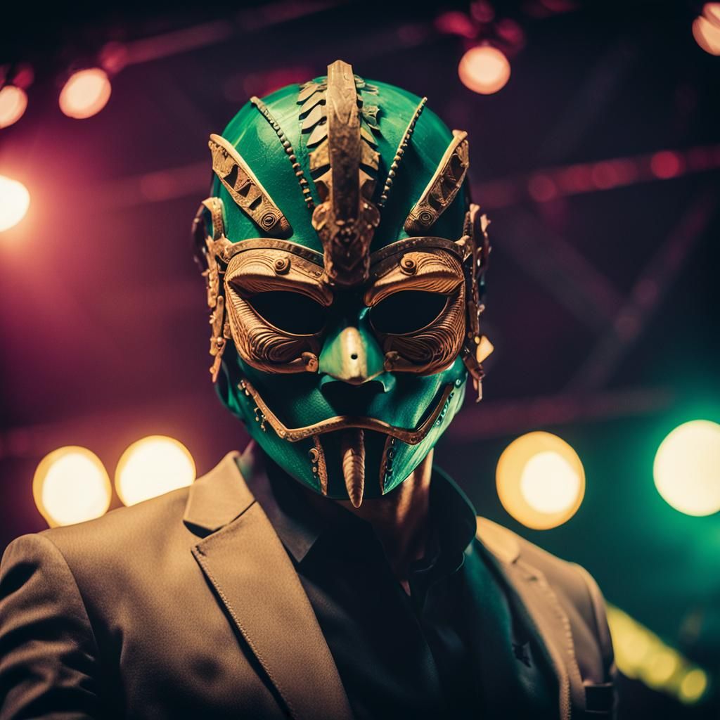 Dramatic Mask on Stage: Cinematic Film Still