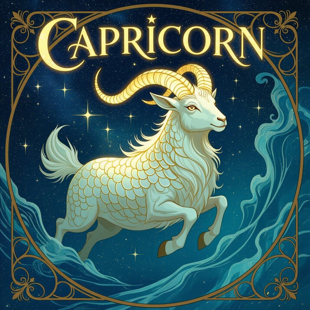 Capricorn Sea-Goat in Art Nouveau Style