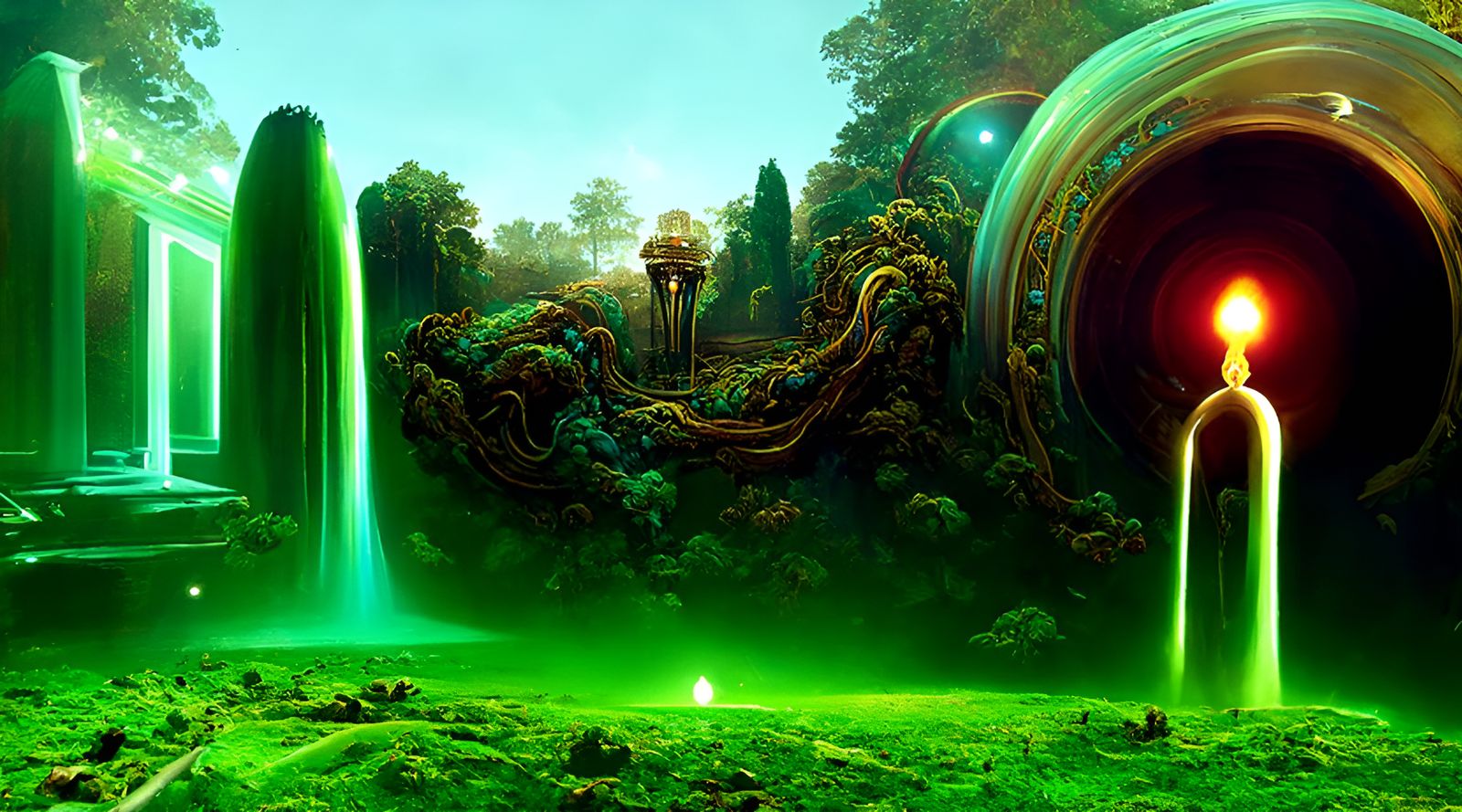 Surreal Philosophical Landscape in Art Nouveau Style