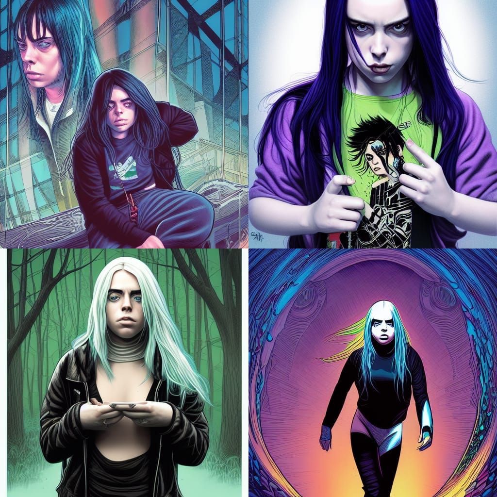 Billie Eilish Portrait in Comic Book Art Style