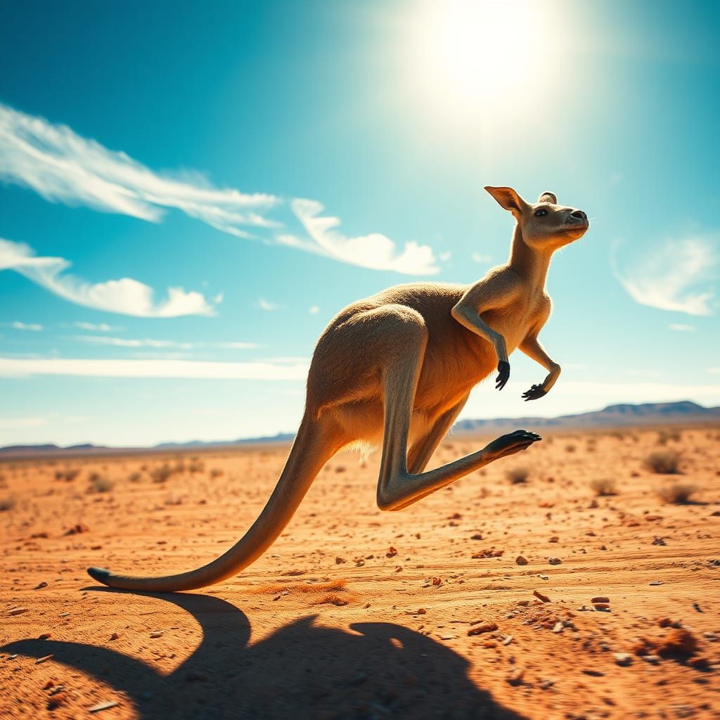 Kangaroo Leaping in Australian Outback, Digital Matte Painti...
