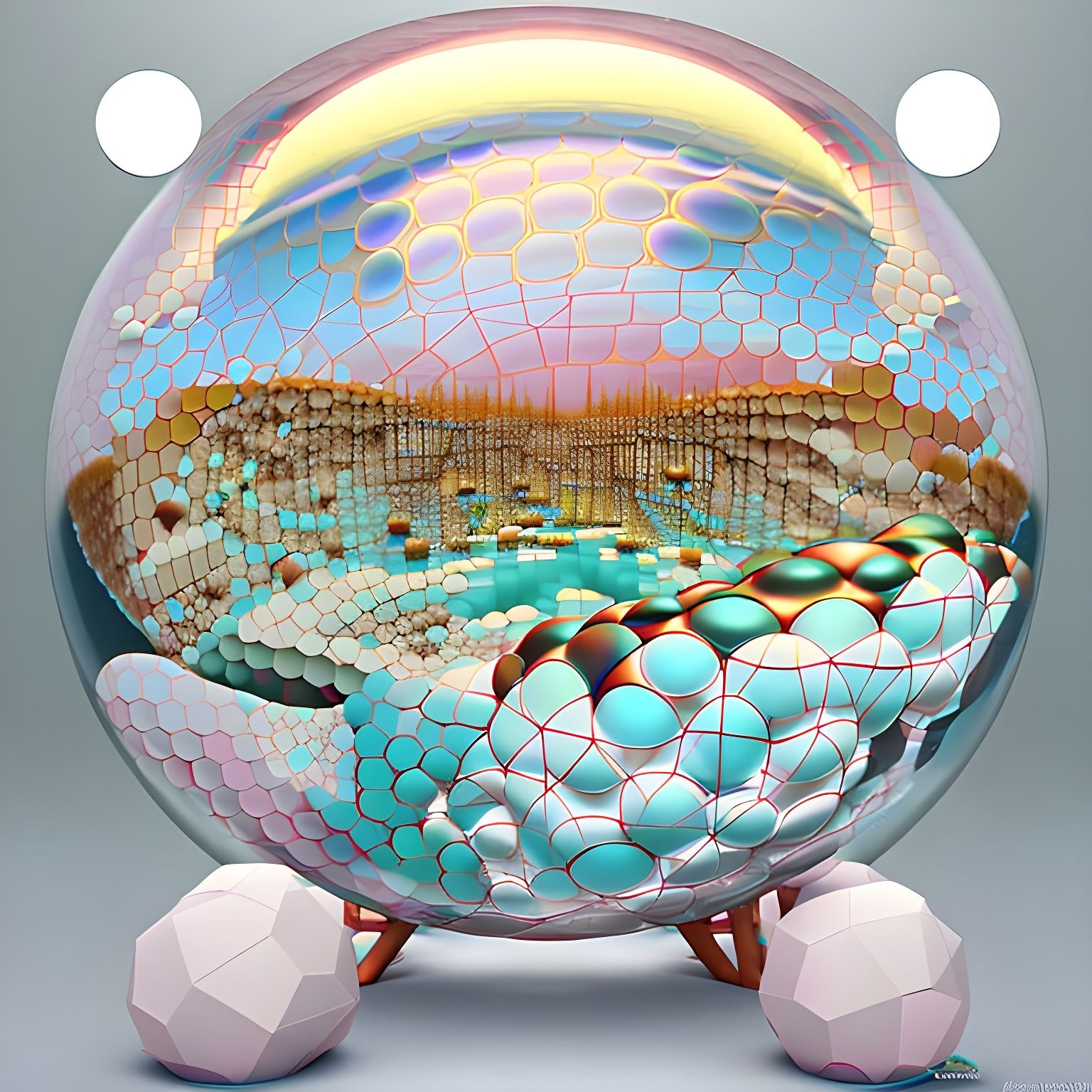 Surreal Alien Landscapes in Geometric Bubbles