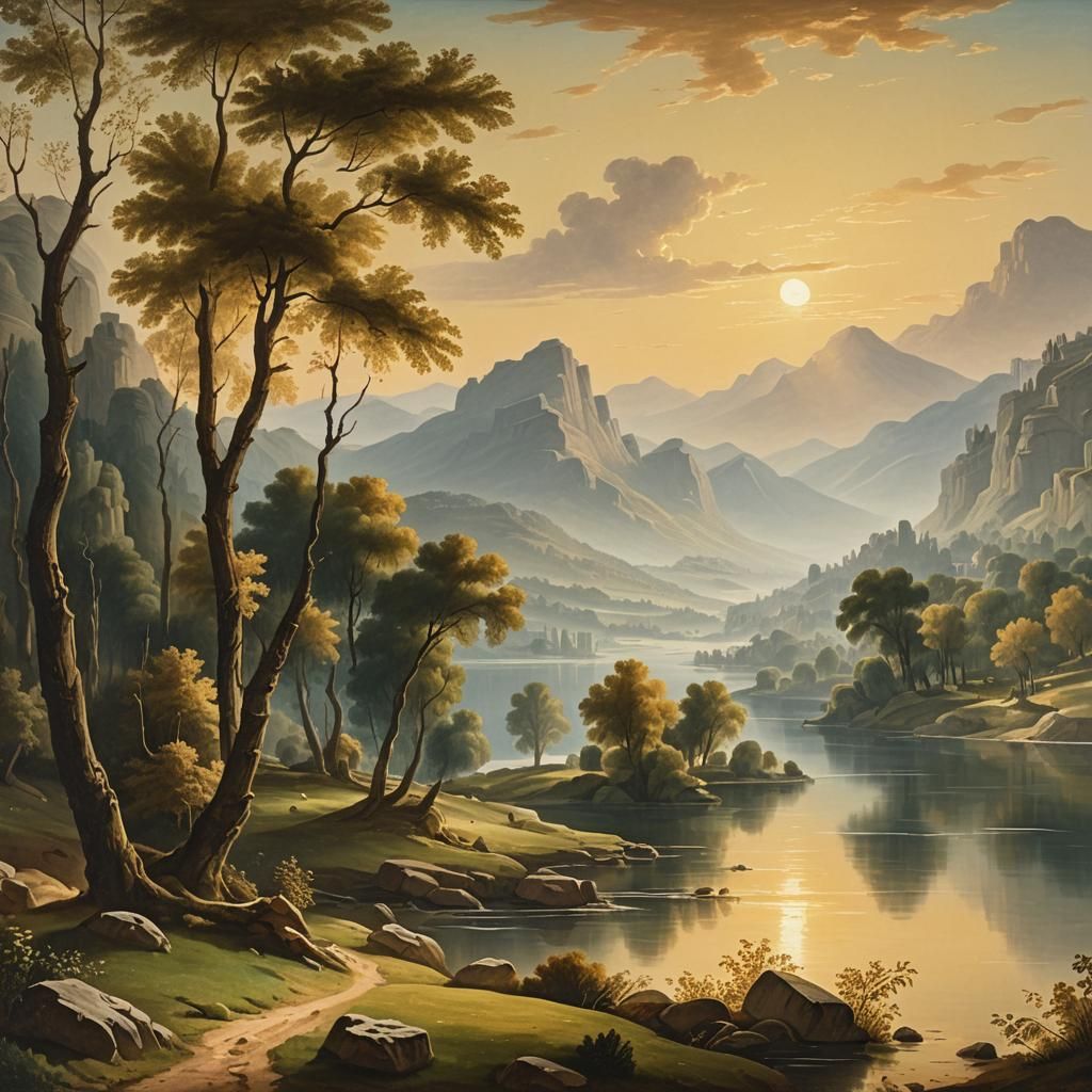 Idyllic Landscape Painting in Classical Style