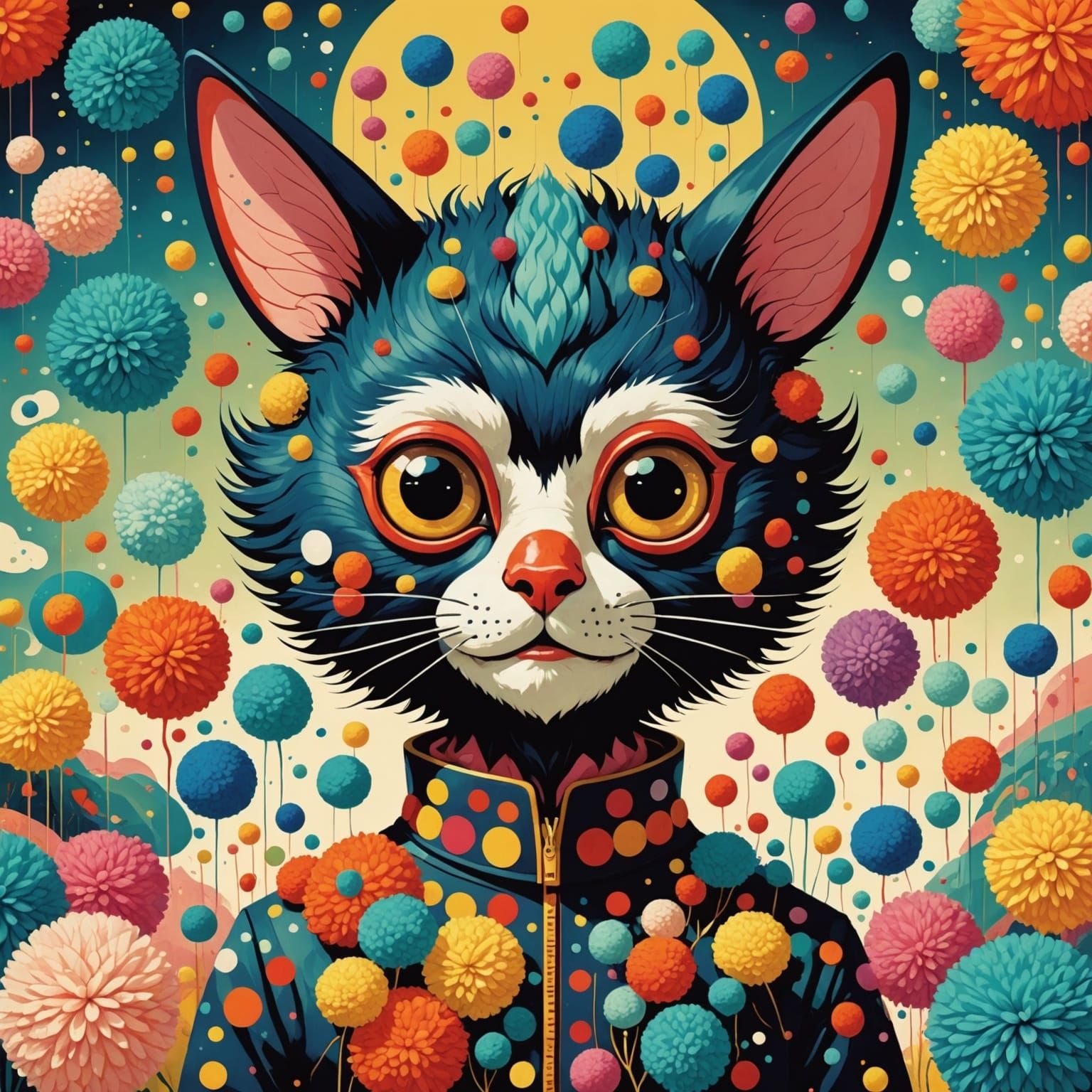 Colorful Pom Pom Creature in Pop Surrealism Style