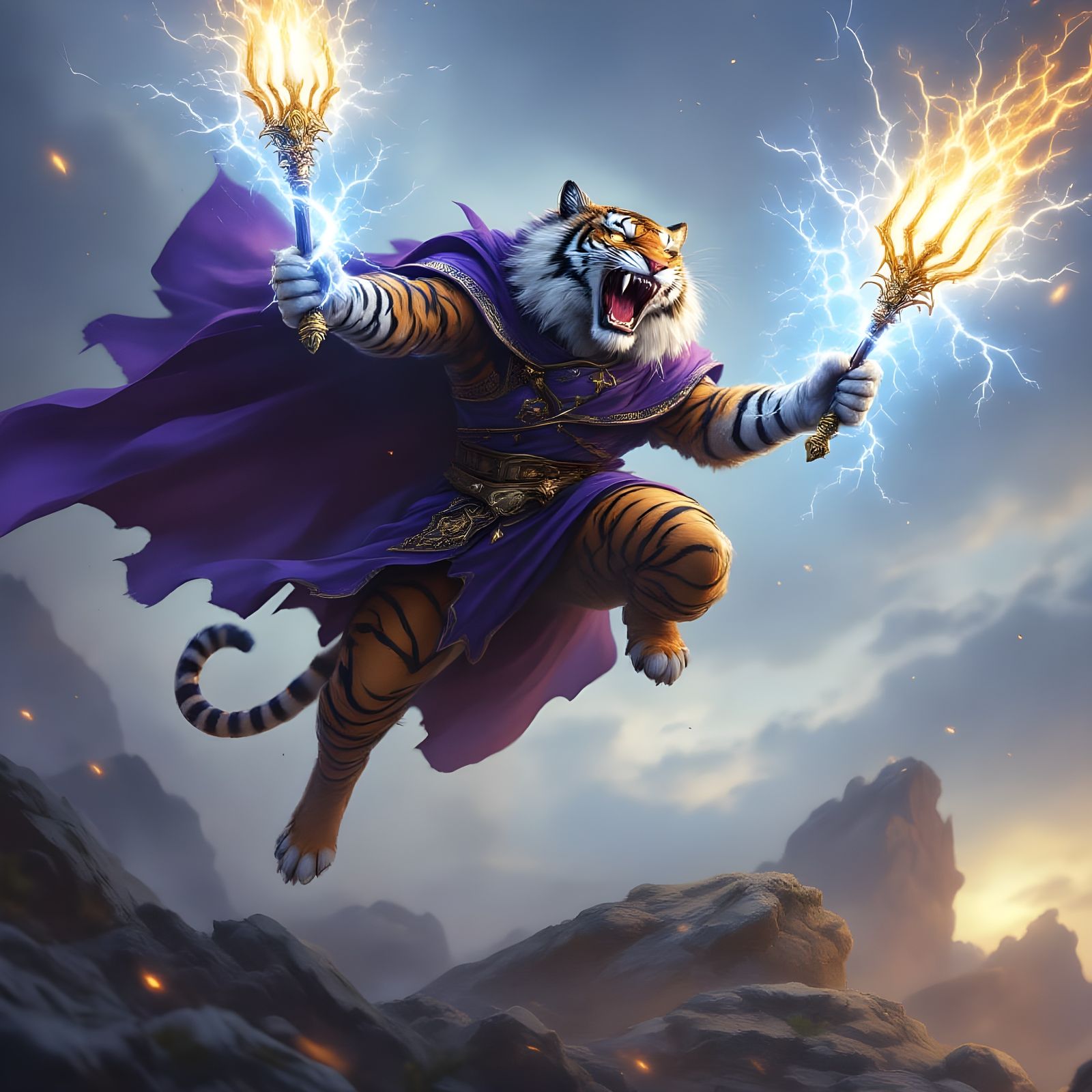 Fantasy Wizard Tiger Unleashes Arcane Fury