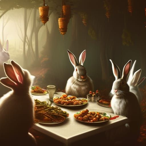 Rabbits' Dinner Feast: Detailed Matte Painting