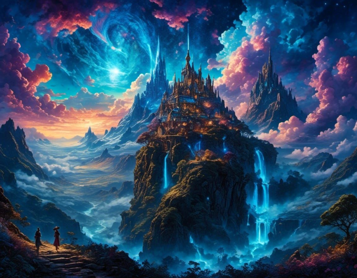 Translucent Holy City in Clouds: Surreal Digital Art