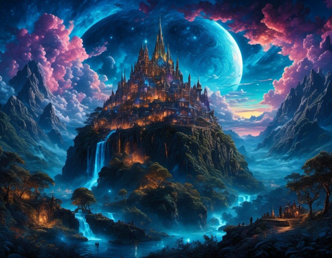 Heavenly City in Clouds: a Surreal Digital Illustration